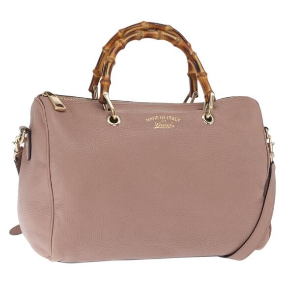 GUCCI Handbags - GUCCI Bamboo Hand Bag Leather 2way Pink Gold 353124 Auth ka1138